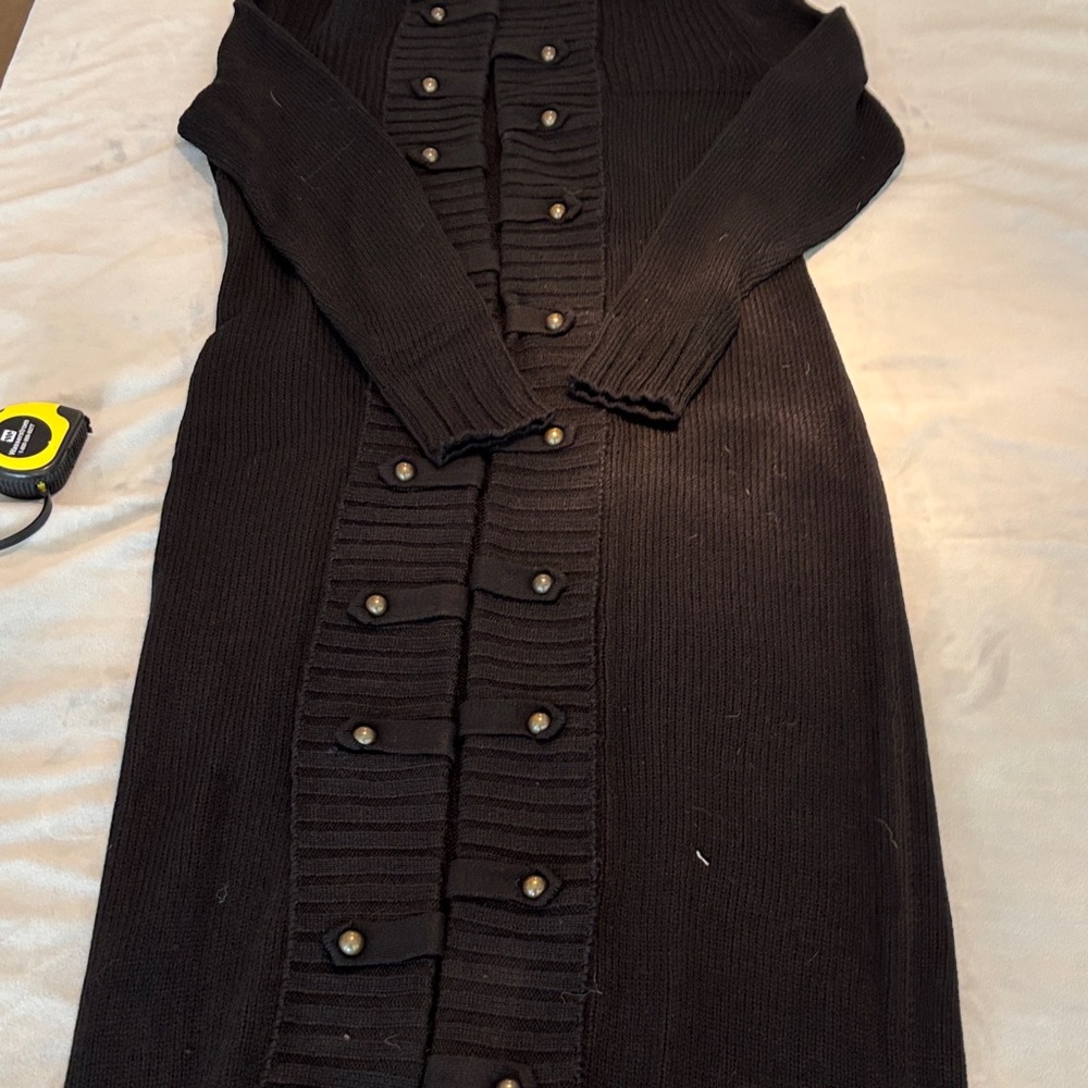 Black Button-Up Knit Sweater Coat